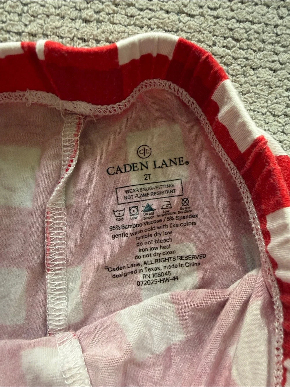 Caden Lane Red & White Checkered Kids Pajama Set with Green Trim